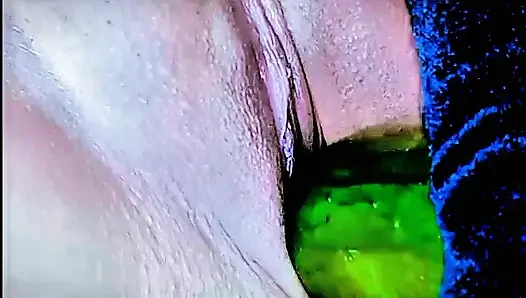 Miss Khalifa Dildoing With Mandingo Cucumber For Her Thirsty White Shaved Big Pussy