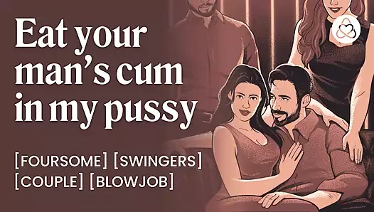 Kocamla eş değiştirme kulübünde grup seks Karısını paylaşıyor. Lezbiyen döl yeme. ASMR Porn