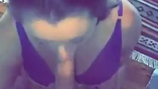 Chupei um pinto da visita na sala