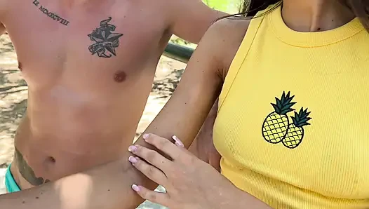 Bi threesome - a stranger invited a married couple to have fun and fucked them in the forest