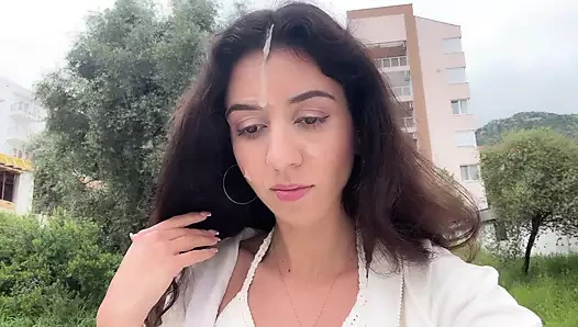 POV Sex in the Morning, Blowjob, Footjob and Cum on face - Public Cumwalk