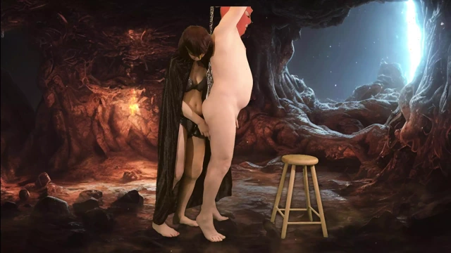 Bir anal kanca tarafından tutulan, o büyük yapay penis kabul etmek zorunda