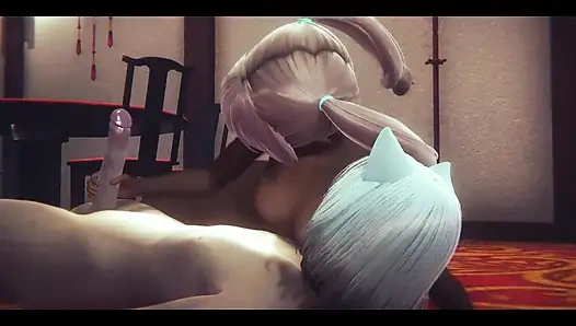 Tüylü hentai - tavşan kız ve kız iki kedi oğlanla seks yapıyor - Japon Asyalı manga anime film oyunu porno