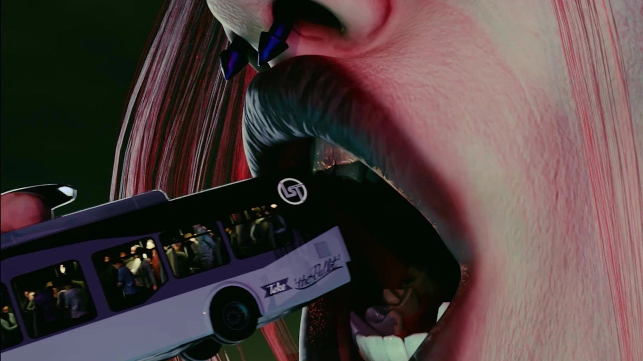 Giantess Raven otobüse sakso çekiyor