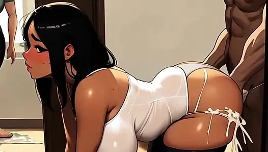 Koreli üvey anne ve üvey kız büyük zenci paylaşmayı öğreniyor