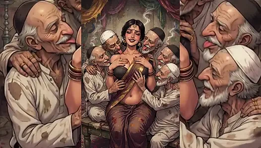 Hintli orta yaşlı seksi kadınlar ve yenge pis müslüman erkekler tarafından tamamen domine ediliyor - halka açık gruplama ve yolsuzluk