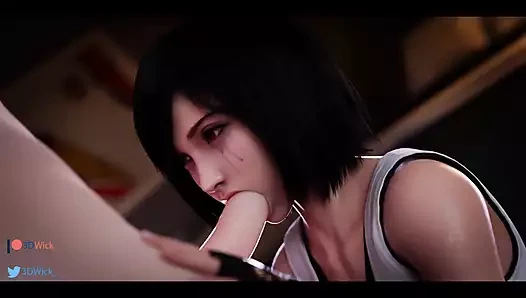 Büyük bir yarak boğazının arkasına vururken Tifa'nın gözleri su içinde