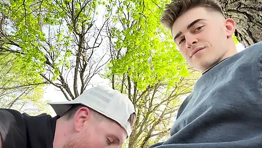 Step Bro Sucks Him Off in the Backyard Til He Busts