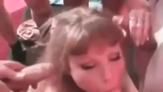 Gangbang Archive Busty blonde MILF fucked by 10 lucky guys