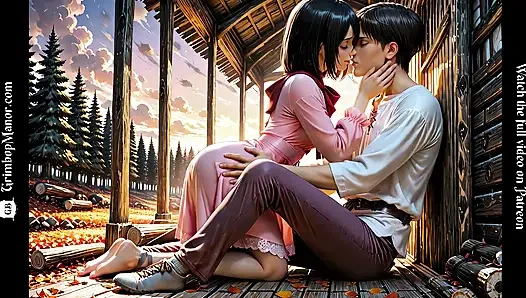 Eren sonunda Mikasa'nın sıkı duvarlarını sikiyor