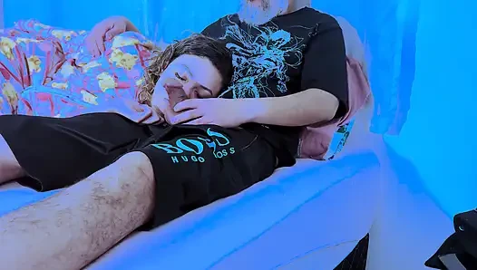Stepdaughter ends up giving a blowjob until her mouth is full of cum.