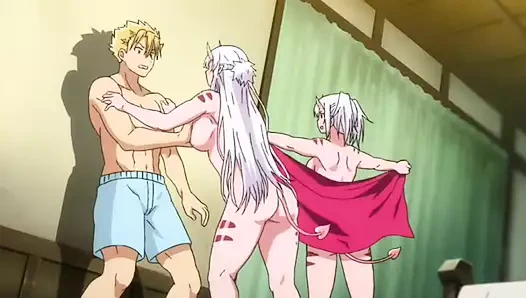 İki yabancı kız adamı seks yapmak için baştan çıkarıyor - hentai