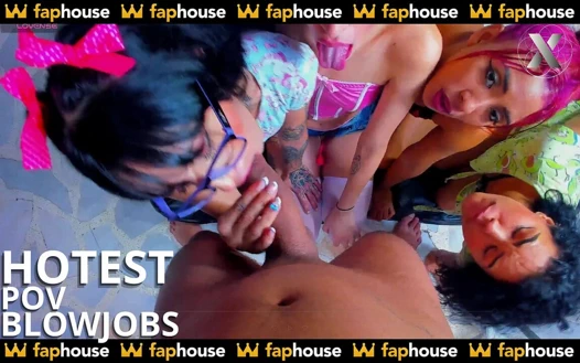 4 azgın sürtük tarafından en ateşli yoğun bakış açısı oral seks seansı