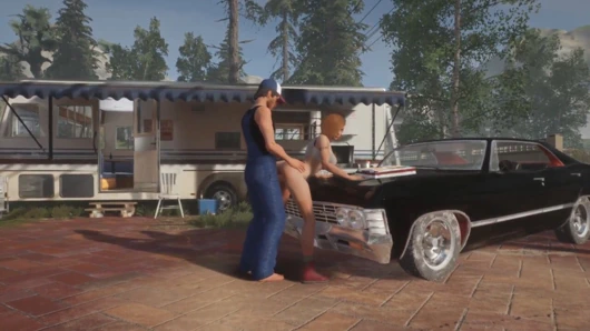 Kamyoncu bir chevy impala üzerinde seks yapıyor