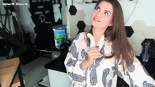 Sticky Stepmother's cumshot was caught by her nerdy stepson, and he licked it