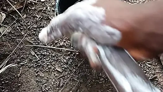 A boy masturbating inside his bathroom with soap