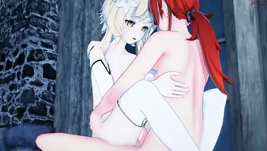 Diluc fucks Lumine doggystyle. Genshin Impact Hentai.