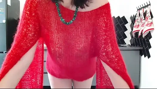 In fluffy mohair, sisis are visible and look sexy