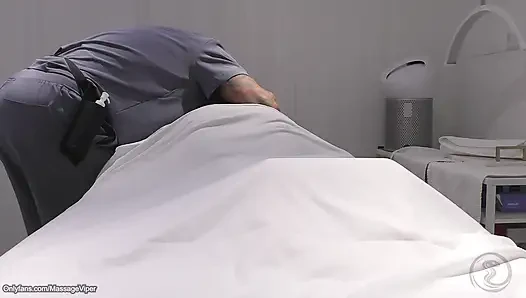Real Massage Therapist Gets Sucked and Fucked by Fit Blonde Client