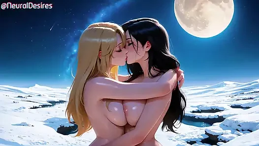 3 boyutlu esmer ve sarışın orta yaşlı seksi kadınlar yalıyor, makaslıyor ve orgazm oluyor