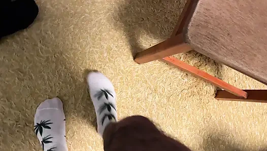 Gay Solo - Green Leaf Socks & White Cotton Fetish in Bedroom