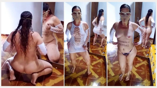 Soyunma, beyaz şehvetli elbise ve siyah külot