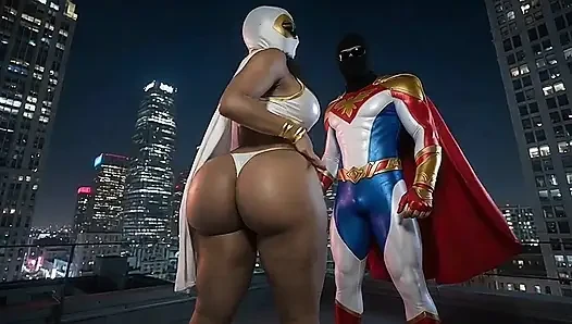 Minyon süper kahraman büyük götünü gösteriyor ve twerk yapıyor