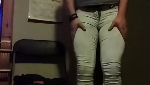 Hot crossdresser in jeans and high heels