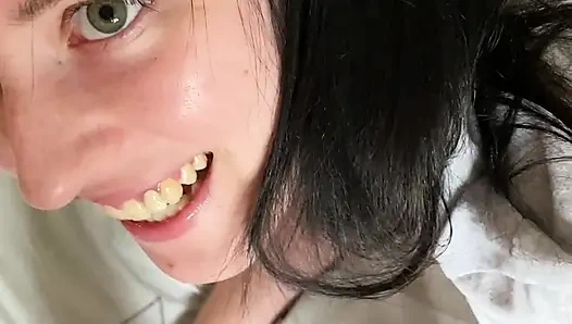 "Stop filming, I'm too shy!" Cute GF blushes and covers her face (POV)