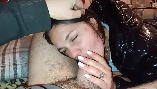 I come home from work and I suck my boyfriend's dick and he fucks me in my mouth and he lets you go in my mouth and I swallow it all