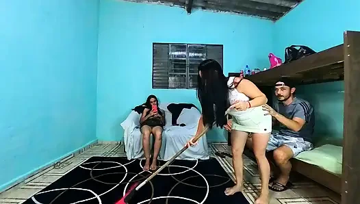 My wife's friend teases me with her short skirt, making me hard near my wife