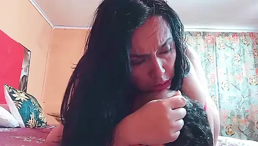 Curvy Latina in a red dress gets a good fucking in doggy style.