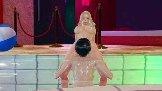 Yetişkin 3 boyutlu animasyon: büyük memeli sarı bikini havuz partisi, havuz amcığı yalama ve sıkı amcık parmaklama fışkırtmaya yol açıyor