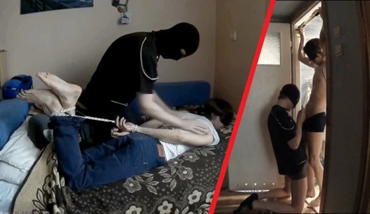 maskeli bir adam tarafından kullanılan itaatkar twink