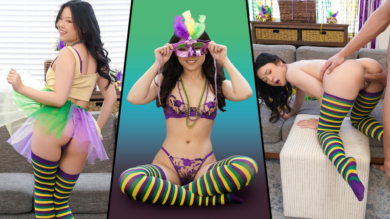 Minik küçük Asyalı lulu chu mardi gras'ı tüm pozisyonlarda dev yarak alarak kutluyor - exxxtra small