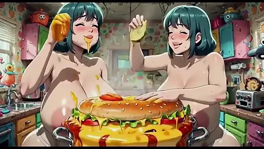 Komik kadınlar yemek pişiriyor, ai animasyonu