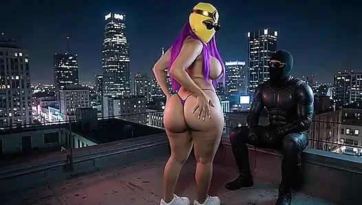 Petite Big Ass Purple Superheroine Twerking on the Rooftop