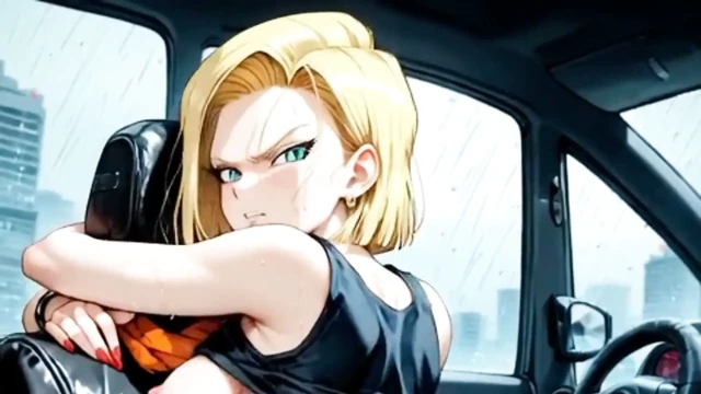 Paro -di. Android 18 bir yabancının arabasında korunmasız seks yaptı. Animasyon Hentai Waifu.