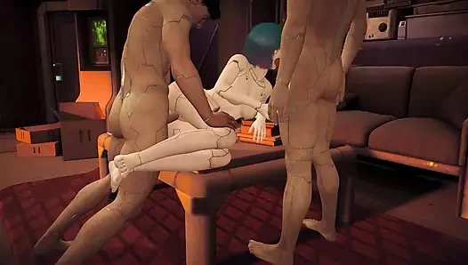 Cyberpunk robot domaltmalı üçlü grup seks