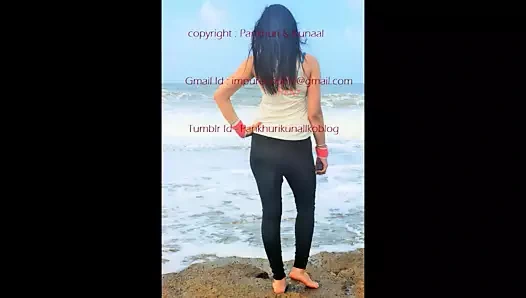 Sahilde gerçek Hint swinger çift pankhuri kunal