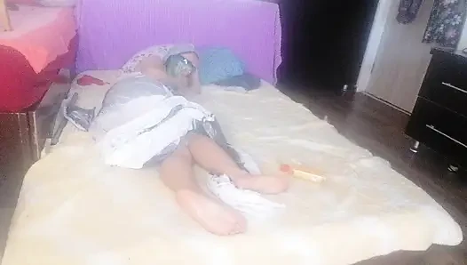 Sensual massage of a hot couple with oil on the body.