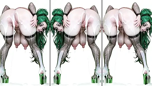 Yüksek topuklu azgın anime fahişe vücudunun her yerine boşalıyor ve dağınık dölleme yapıyor