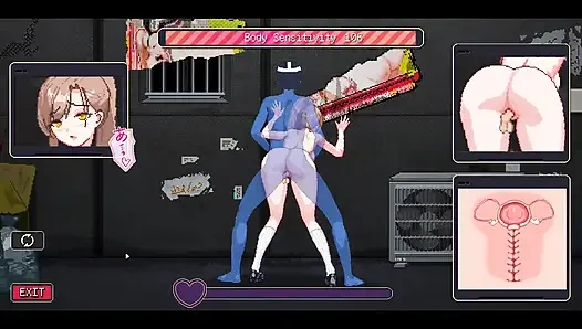 Genç büyük göğüslü kadın mağaza görevlisi bütün sabah seks sahneleri - hentai piksel oyunu