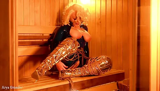 Bondage escape: Latex rubber horny MILF in gag