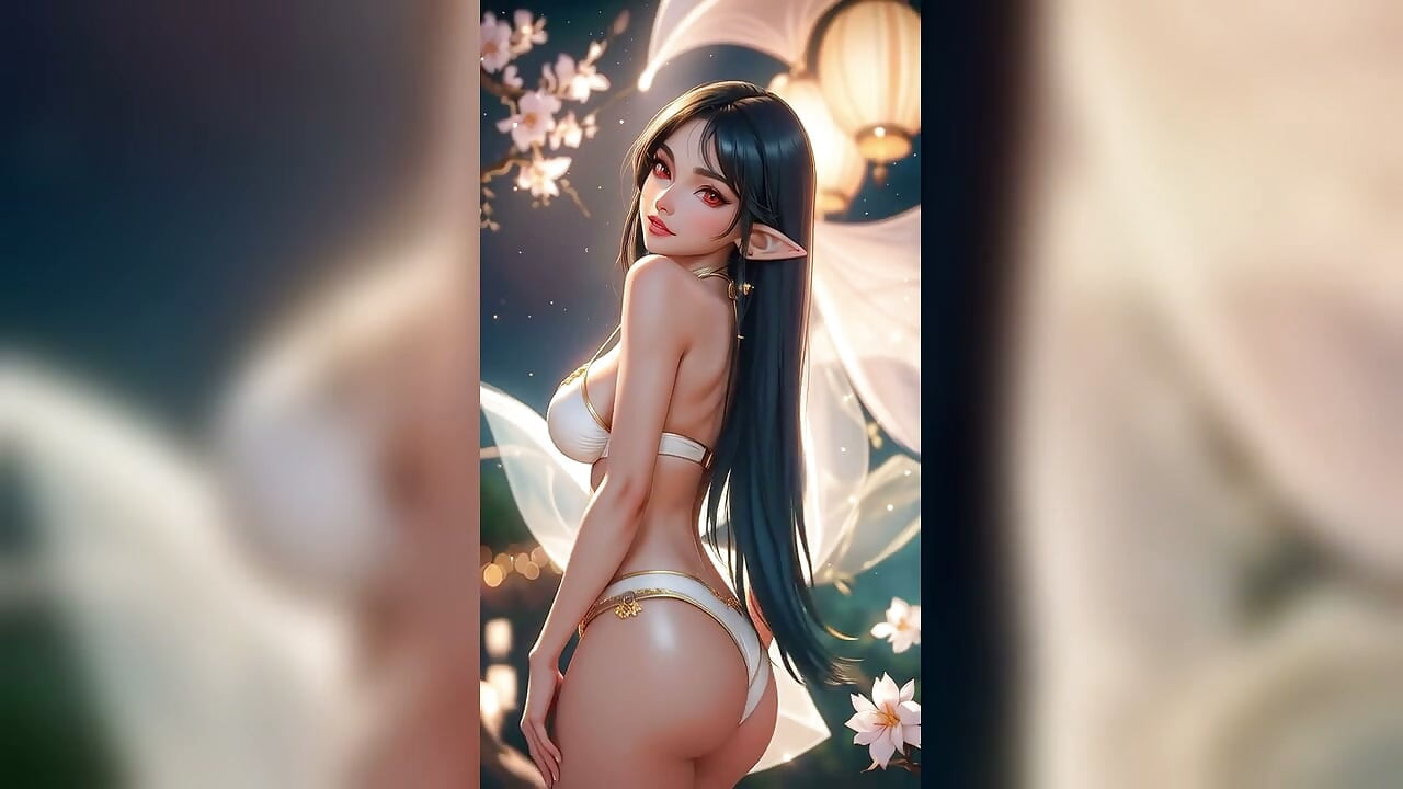 Siyah Saçlı Elf Beyaz Bikini Ay Işığı Çiçek Dansı - Seksi AI Bebekler