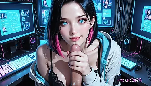 Schönheit strippt auf stream und nimmt dann einen dicken schwanz tief, während neon-bildschirme ihren körper zeigen, der vor vergnügen wackelt
