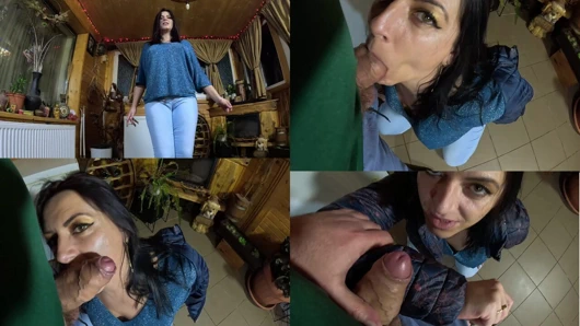 Cameltoe MILF Twerks in Jeans - Blowjob & Cum All Over My Puffy Jacket