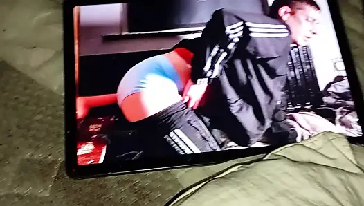 Boy cumming over his Adidas Trackie