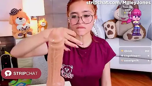 Redhead Skinny Girl Glasses Piercing Huge Dildo Blowjob Deepthroat Gagging Amateur Webcam - MilleyJones