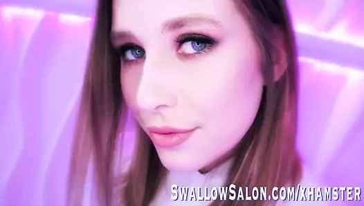 FIONA SPROUTS LICKS, JERKS & SUCKS COCK at SWALLOW SALON